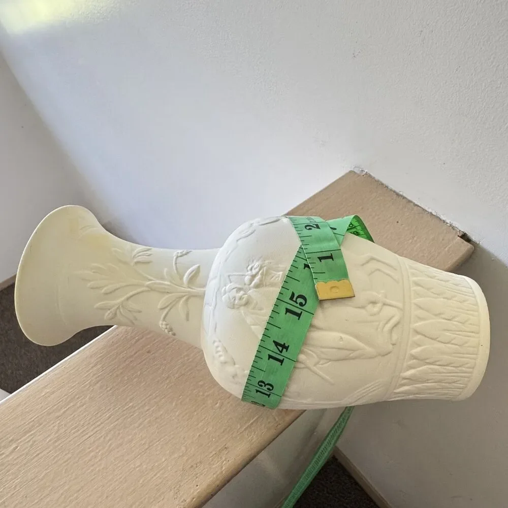 Vintage Handmade Unglazed Posy Vase Hand Carved Pottery Off White10 Inches